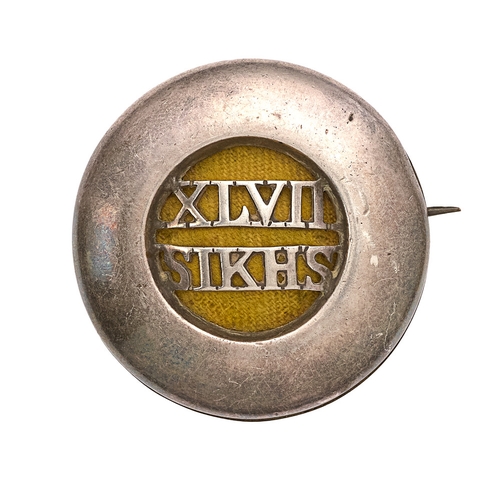 121 - Indian Army. 47th Sikhs Officer's pagri badge circa 1903-22.  Good dished hollow silvered quoit, mou... 