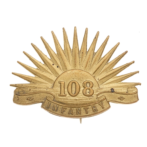 156 - Indian Army. 108th Infantry pagri badge circa 1903-22.  A good British made die-stamped brass rising... 