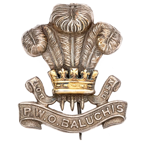 158 - Indian Army. 130th PWO Baluchis Officer's pagri badge circa 1903-10.  Good scarce silvered Prince of... 