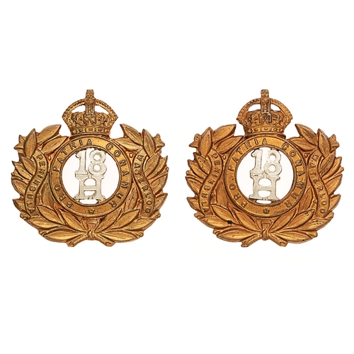 184 - 18th Hussars Edwardian pair of collar badges circa 1902-03.  Good scarce bi-metal pair. (2 items)   ... 