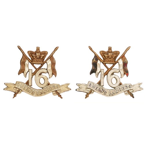 186 - 16th Queen's Lancers Victorian matching pair of collar badges circa 1896-1901.  Good scarce die-stam... 