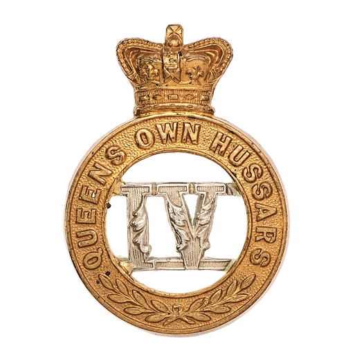 190 - 4th Queen's Own Hussars Victorian cap badge circa 1896-1901.  Good scarce die-stamped crowned QUEENS... 