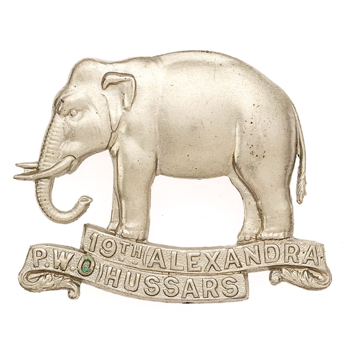 196 - 19th (ALEXANDRA P.O.W) Hussars double scroll elephant Edwardian cap badge circa 1902-09.  A fine rar... 