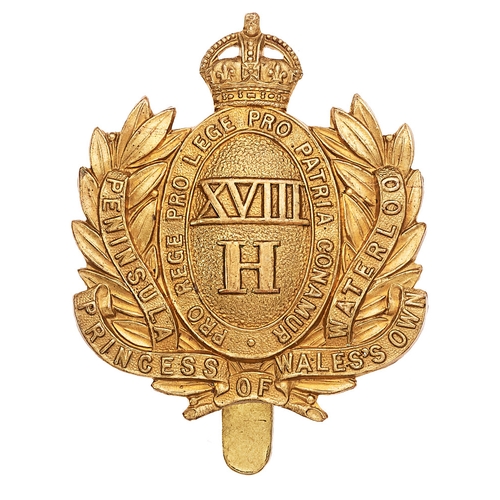 202 - 18th (Victoria Mary, Princess of Wales's Own) Hussars Edwardian cap badge circa 1905-10.  Good scarc... 