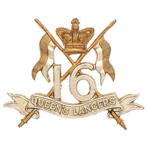 203 - 16th Queen's Lancers Victorian cap badge circa 1896-1901.  Good scarce die-stamped bi-metal crowned ... 