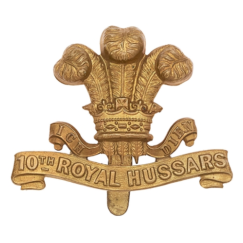 207 - 10th Royal Hussars WW1 brass economy cap badge circa 1916-18.  Good scarce die-stamped Prince of Wal... 