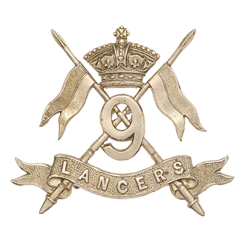 208 - 9th (Queen's Royal) Lancers Victorian cap badge circa 1896-1901.  Good scarce die-stamped white meta... 