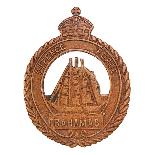 218 - Bahamas Defence Force WW2 Officer's cap badge circa 1939-45.  Good rare US manufactured die-cast bro... 