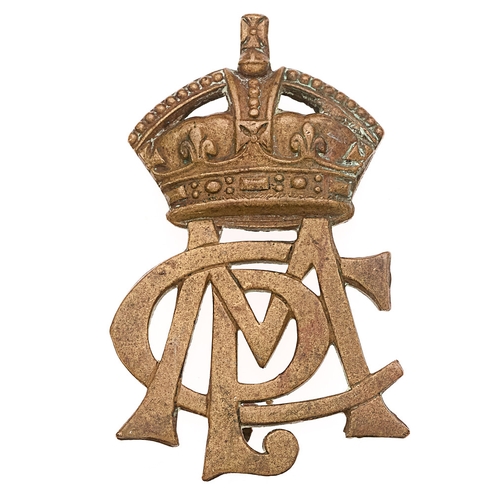 South Africa. Cape Mounted Police smasher hat badge circa 1904-13.   Good scarce die-cast brass crowned CMP cypher. (Owen 1838)    Loops  VGC
