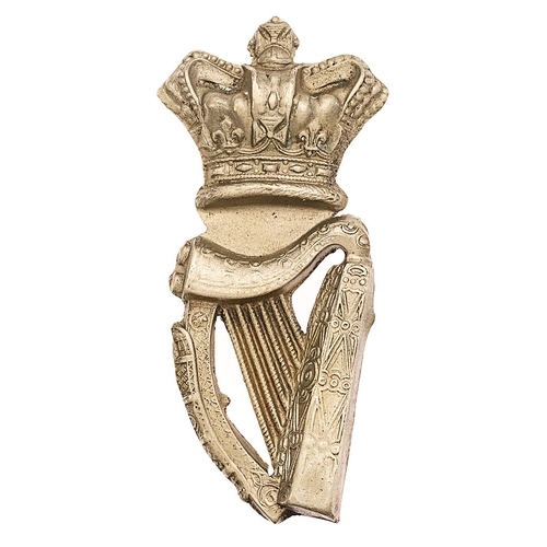 291 - London Irish Rifles Victorian pouch badge.  Good scarce die-stamped white metal crowned Harp of regi... 