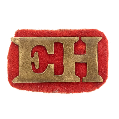 319 - South Africa. Enslin's Horse sheet brass hat badge / title.  Good scarce large EH with red felt back... 