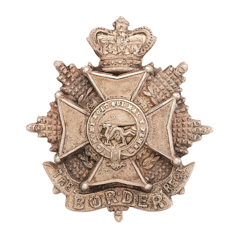 329 - Border Regiment Militia Victorian Officer’s cap badge.  Fine rare die-stamped frosted silvered crown... 