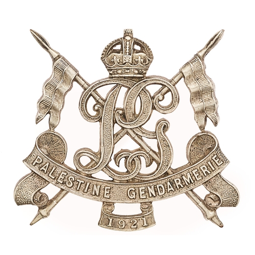 340 - Palestine Gendarmerie Mounted Section badge circa 1922-26.  Good rare die-cast white metal crowned P... 