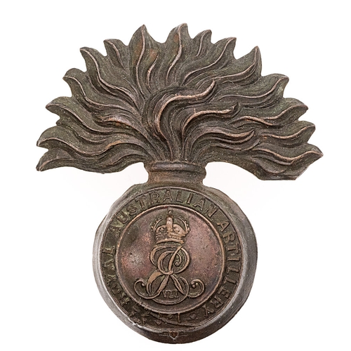 344 - Royal Australian Artillery (Permanent) Edward VII slouch hat badge.  Good die-stamped bronze flaming... 