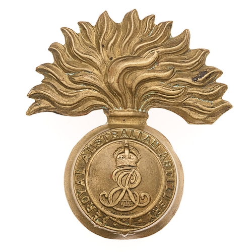 345 - Royal Australian Artillery (Permanent) Edward VII slouch hat badge.  Good die-stamped brass flaming ... 