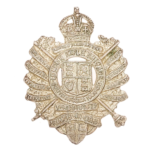 349 - London Rifle Brigade Officer's WW2 field service cap  badge.  Good die-stamped silver plated example... 