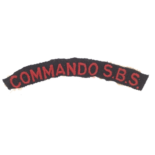 364 - COMMANDO S.B.S. WW2 cloth shoulder title. Good rare red embroidered sans-serif letters on black. Rem... 