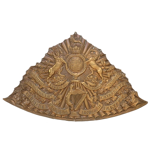 376 - 5th Royal Irish Lancers Victorian post 1870 lance cap plate.  Good scarce die-stamped brass triangul... 