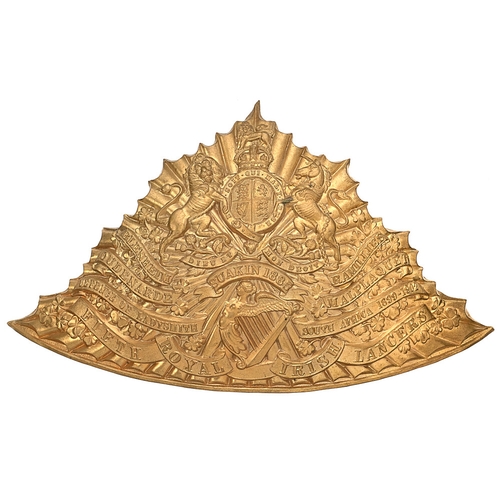 377 - 5th Royal Irish Lancers lance cap plate circa 1905-14.  Good scarce die-stamped brass triangular flu... 