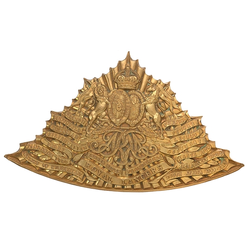 378 - 9th Queen's Royal Lancers lance cap plate circa 1905-14.  A good die-stamped brass triangular fluted... 