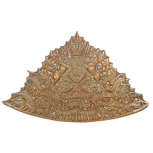 382 - 16th Queen's Royal Lancers cap plate circa 1905-14.  Good die-stamped brass triangular fluted plate ... 