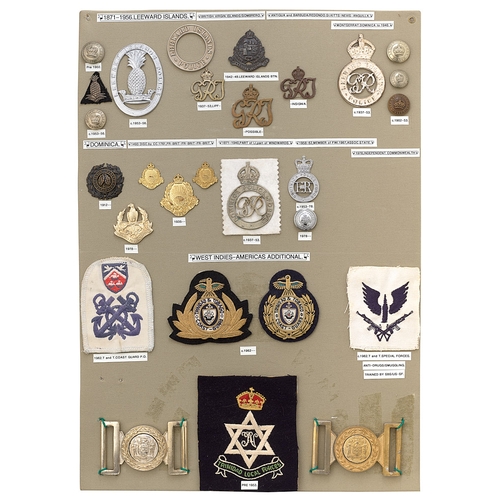 395 - 28 Leeward Islands, Dominica, Trinidad & Tobago military and police badges etc.  Board with good dis... 