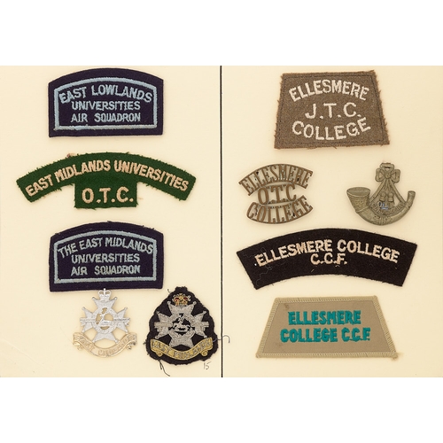 412 - East Midlands University and Ellesmere College  OTC, JTC and CCF 10 items of insignia.  Good assortm... 