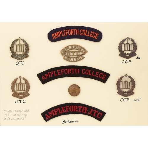 422 - Ampleforth College OTC, JTC and CCF 9 items of insignia.  Good assortment of badges, a button and sh... 