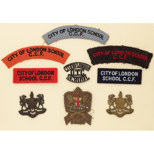 City of London School OTC and CCF 9 items of insignia.  Good assortment of badges and shoulder titles. All complete with fixings.