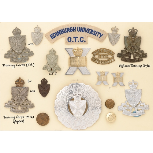 432 - Scottish. Edinburgh University OTC and UTC 17 items of insignia.  Good assortment of badges, buttons... 