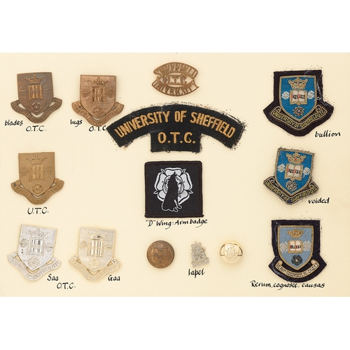 433 - University of Sheffield OTC and UTC 14 items of insignia.  Good assortment of badges, buttons, arm b... 