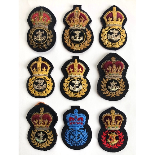 9 x Chief Petty Officer naval cap badges. 2 x King's Crown bullion ... 2 x WW2 economy ... RCN WW2 economy by Scully, Montreal .. 2 x Queen's Crown bullion ... WRNS (pre 1993) Queen's Crown ... QARNNS Queen's Crown.
