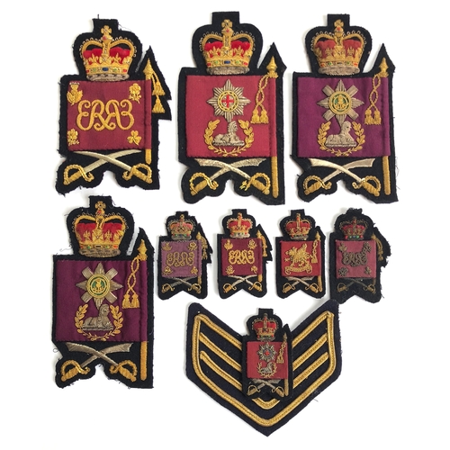 452 - 9 Foot Guards EIIR Colour badges. Large size: Grenadiers, Coldstream and 2 x Scots Guards. Small siz... 