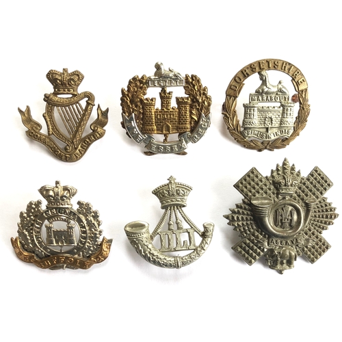 455 - 6 Victorian Infantry cap badges.  Connaught Rangers ... Essex ... Dorsetshire ... Suffolk ... Durham... 