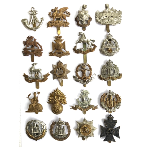 461 - 20 British Line Regiment Cap Badges.  Ox and Bucks Light Infantry ... Buffs ... Royal Sussex ... Glo... 