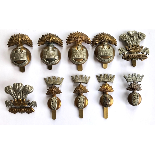 463 - 10 Irish Regiment Cap Badges.  4 x Inniskilling Fusiliers ... 2 x Leinster (1 slider. 1 loops) ... 4... 