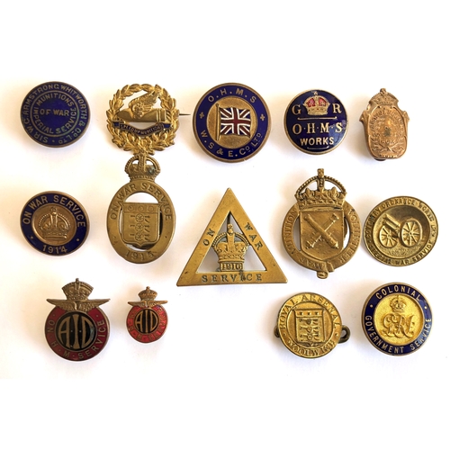 492 - 14 Home Front WW1 Factory Munition Works Etc. Lapel Badges.  Including Sir W C Armstrong Whitworth &... 