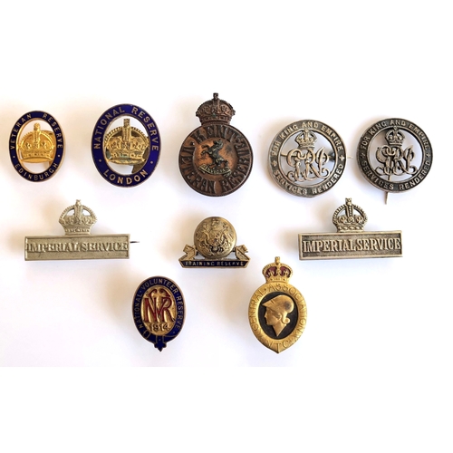 494 - 10 National and Veteran Reserve Etc. WW1 Lapel Badges.  Including Veteran Reserve Edinburgh... Natio... 