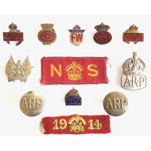 497 - 12 Home Front Etc. WW2 Lapel Badges.  Including Fire Watcher various patterns ... Boys Brigade Natio... 