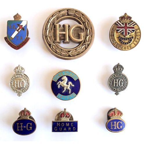 498 - 9 Home Front Home Guard Etc. WW2  Lapel Badges.  Including Home Guard various patterns ... Harrow Ro... 