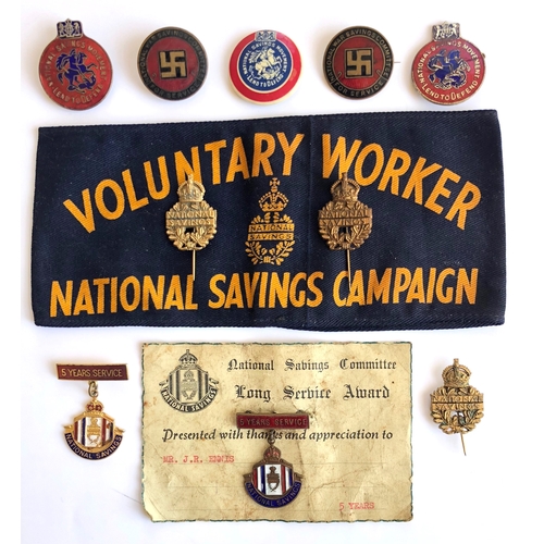 500 - WW2 Period 11 Home Front National Savings Badges. Comprising: Voluntary Worker National Savings Camp... 