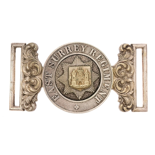 62 - East Surrey Regiment Victorian VB Officer's waist belt clasp circa 1881-1901.  Fine scarce silvered ... 