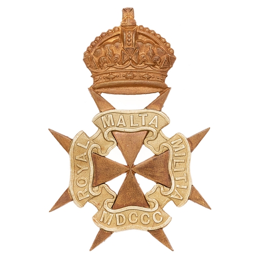 75 - Royal Malta Militia helmet plate circa 1889-1914.  Good die-stamped brass Imperial crowned Maltese c... 