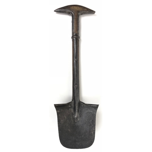 Victorian 1888 Slade Wallace Equipment Entrenching Tool   A rare example of the Slade Wallace shovel, with pick axe grip. The blade with makers details and datestamp 1888. This example remains in good clean condition but with some heavy pitting to the metalwork and old crack to shovel blade;  old woodworm holes to the timber.  GC.