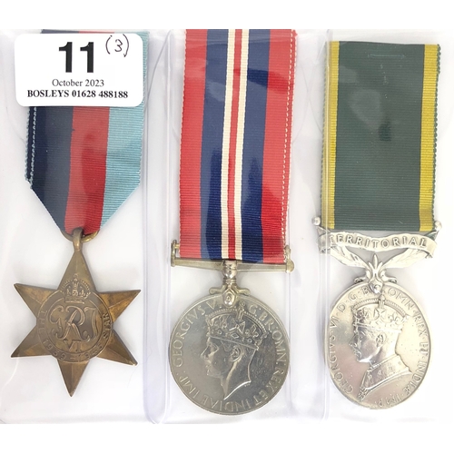 WW2 6th Bn Durham Light Infantry Battle of France POW Group of Three Medals. Awarded to 4456382 PTE E ROE DLI. Comprising: 1939/45 Star, War Medal, Territorial Efficiency Medal (PTE DLI). Medals loose. Private Roe was reported missing whilst serving with the 6th Bn DLI on the 27th July 1940. He was later confirmed as a POW. He was awarded the TEM in 1946.