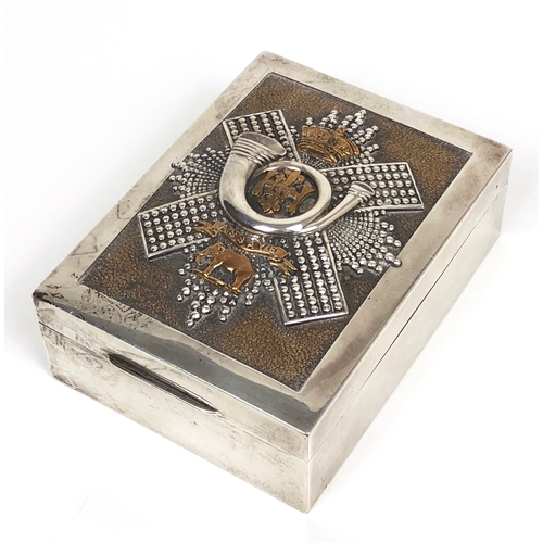 111 - Scottish Highland Light Infantry Silver Trinket / Cigarette Box.  This box is decorated to the lid w... 