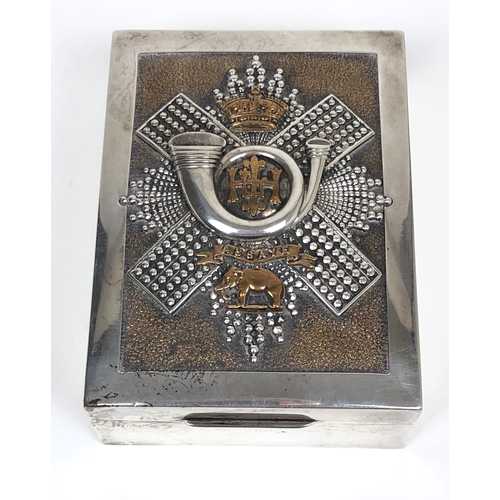 111 - Scottish Highland Light Infantry Silver Trinket / Cigarette Box.  This box is decorated to the lid w... 