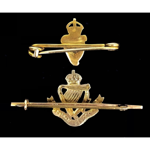 141 - WW1 Irish Connaught Rangers gold Regimental Sweetheart Brooch and another. A scarce example depictin... 