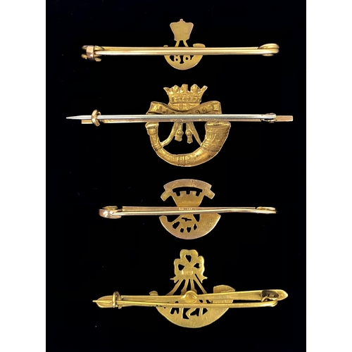 142 - 4 British Light Infantry gold Regimental Sweetheart Brooches. Victorian 68th Regiment (Durham Light ... 