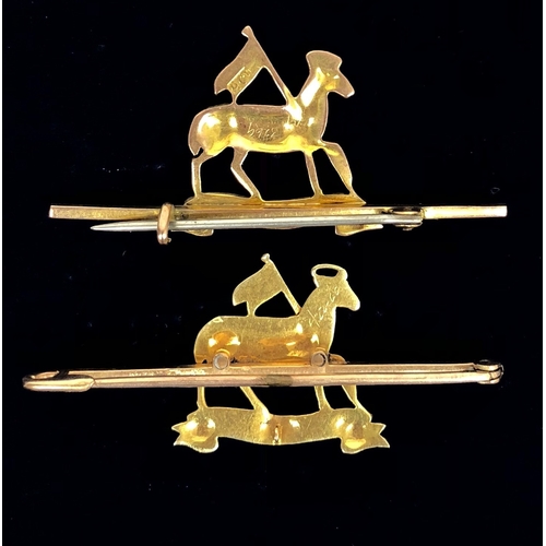 143 - 2 Queen's Royal West Surrey gold Regimental Sweetheart Brooches. Two examples depicting the Regiment... 